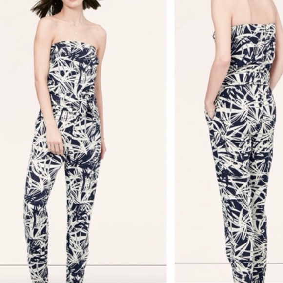 Navy & Cream Strapless Linen Jumpsuit - Picture 2 of 2